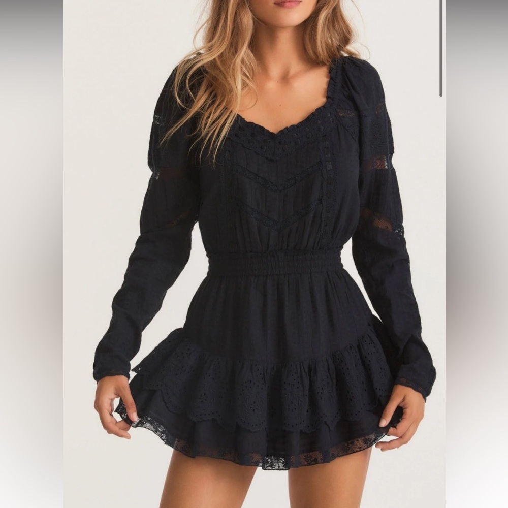 LoveShackFancy Black Long Sleeve Dress